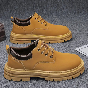 Zapatos <span class=keywords><strong>de</strong></span> hombre para otoño, botas amarillas grandes, estilo británico, zapatos <span class=keywords><strong>de</strong></span> <span class=keywords><strong>trabajo</strong></span> que combinan con todo, suelas gruesas, resistentes al desgaste, zapatos casuales <span class=keywords><strong>de</strong></span> caña baja. - Product Image 1