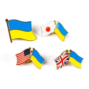 Wholesale Custom Metal Ukraine Flag Lapel Pin Uk USA Friendship Flag Enamel Pin Badge