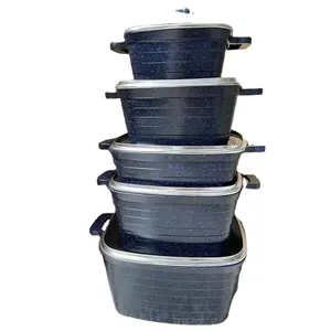 Envío rápido Royal 10 piezas Juegos de utensilios de cocina de granito Tapa de vidrio cuadrada Cocina Olla