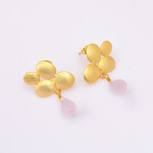 เครื่องประดับต่างหูอัญมณีทองเหลืองชุบทอง, ต่างหูอัญมณีควอตซ์ดรูซี่มุกสีฟ้าบุษราคัมเครื่องประดับทองเหลืองเครื่องประดับโบราณ - Product Image 6