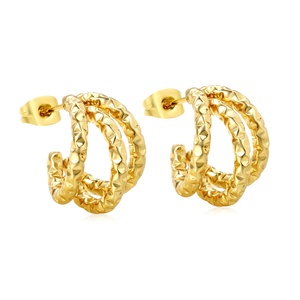 Pendientes de Aro de Acero Inoxidable al por Mayor para Mujer, Joyería de Moda Chapada en Oro de 18K, Pendientes en Forma de C Multicapa Retorcidos - Product Image 1