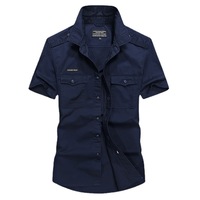 Chemises d'été décontractées pour hommes grandes tailles, manches courtes, style papa, légères, style militaire, en coton, résistantes à l'usure, brodées, unies