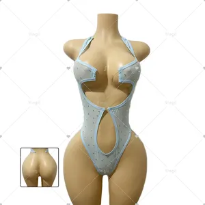 Yingli grosir pakaian dansa eksotis wanita gaun Mini jaring-jaring bergaris pelangi Bodysuit seksi boneka Teddy Babydoll