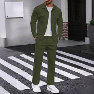 Conjunto de Otoño Invierno para Hombre, Chaqueta de Pana con Botones y Solapas, Pantalones Largos Casuales de Manga Larga - Product Image 1