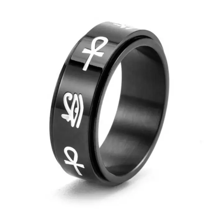 Ankh Cross Spinner Rings Stainless Steel Fidget Ring Egypt Eye Of Horus Anxiety Ring For Men Women 8mm Ankh Rotating Stress Gift