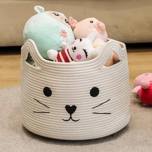 Panier de rangement multifonctionnel en coton tressé moderne, écologique, grand, pliable, en forme de cercle, avec oreilles de <span class=keywords><strong>chat</strong></span>, pour jouets, linge - Product Image 4