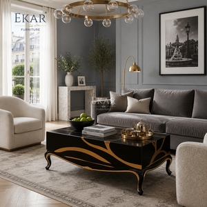 <span class=keywords><strong>Tavolino</strong></span> da Caffè Monolitico con Venature Dorate |   Lacca Nera di Lusso &amp;   Tavolo Decorativo con Intarsi in Oro - EKAR FURNITURE - Product Image 3