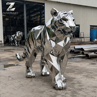 Escultura de Tigre de Acero Inoxidable Pulido a Espejo Personalizada, Estatua de Animal Geométrica para Decoración de Jardín, Hotel, Villa o Espacios Públicos