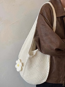 Polyester Crochet Bohemian Tote <b>Bag</b> Hollow Out Flower Decor Arcuate Strap Fashion Shopping Bulk - Product Image 4