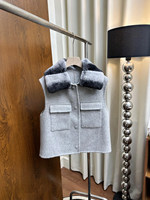 Gilet court pour femme 100 % laine avec col en fourrure de lapin Rex, boutons sur le devant, poches à rabat, gilet décontracté pour superposition