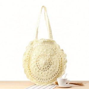 Sac cabas rond en paille tressée pour femme, idéal pour l'été - Product Image 3
