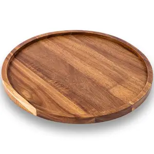 Round Acacia Wood Serving Tray Decorative Tray Farmhouse Candle Holder Tray For Kitchen Counter Home