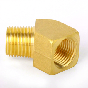 Codo de latón macho x hembra de 45 grados, tipo barstock, OEM/ODM, con rosca BSP/NPT, flexible de baja presión (AOL-023) SAE # 130339 - Product Image 1