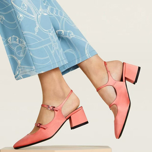 Women Low Chunky Heels Pumps Square Toe Office Lady Metal Buckles Slingbacks <b>Shoes</b> Double Straps Back Cut Out Sandals - Product Image 6