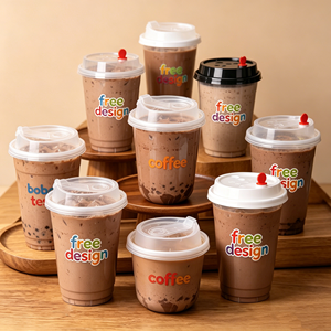 Vasos de Plástico Transparentes Desechables Personalizados con Tapa para Té de Burbujas, Smoothies, Boba, Matcha, 16oz, 500ml, 400ml - Product Image 1