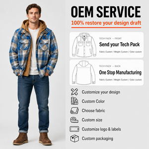 Veste de travail XINHUI pour homme, en flanelle matelassée à carreaux, avec capuche et fermeture éclair, deux-en-un, OEM ODM, vente en gros, sur mesure - Product Image 1
