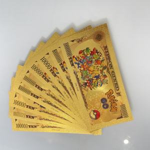 بطاقات بوكيمون اليابانية الأنيمي بقيمة 10000 ين مطلية بالذهب على الوجهين، أوراق نقدية معدنية للعبة بيكاتشو كهدية - Product Image 3
