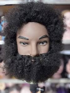 Tête de mannequin <span class=keywords><strong>homme</strong></span> afro avec barbe, 100% <span class=keywords><strong>cheveux</strong></span> humains, tête d'entraînement professionnelle pour la coiffure, idéale pour les tresses bouclées et les coupes. - Product Image 3