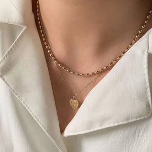 MICCI थोक कस्टम स्टेनलेस स्टील के गहने 18K पीवीडी सोना मढ़वाया ओवल चावल मनका लिंक चेन हार महिलाओं के लिए - Product Image 3