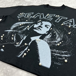 เสื้อยืดสตรีทแวร์คุณภาพสูง ดีไซน์ไข่มุก พิมพ์ลายกราฟิกแบบกำหนดเอง เนื้อผ้าคอตตอนหนานุ่ม ทรงบ็อกซี่ ตัดสั้น สำหรับผู้ชาย - Product Image 4