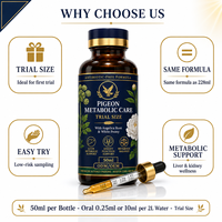 Pigeon Metabolic Care Format d'essai 50ml Soutien Hépatique et Rénal Supplément Herbal Liquide Récupération Post-Compétition Faible MOQ