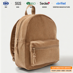 Sac à dos scolaire en velours côtelé pour garçons et filles, mignon, avec fermeture éclair, design rayé simple, pour collège, adolescents et enfants - Product Image 1