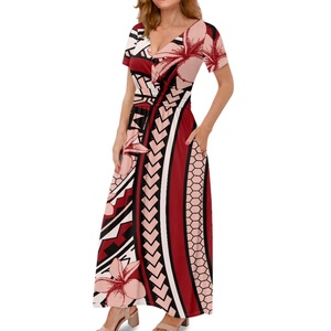 Abiti polinesiani 2025 <span class=keywords><strong>donna</strong></span> primavera estate Boho stampa floreale con scollo a V in finto abito Maxi <span class=keywords><strong>per</strong></span> ospiti di nozze, laurea, festa - Product Image 4