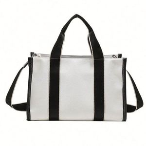 Bolso Tote Blanco Mediano para Mujer, con Inserto Tejido y Asa de Cinta Reutilizable Impermeable, Resistente y Duradero para Compras Diarias - Product Image 4