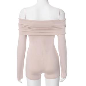 Neue Mode Schulterfreier Sexy Heißer Einfarbiger Figurbetonter Damen Langarm Kurzer Jumpsuit für Frauen - Product Image 5