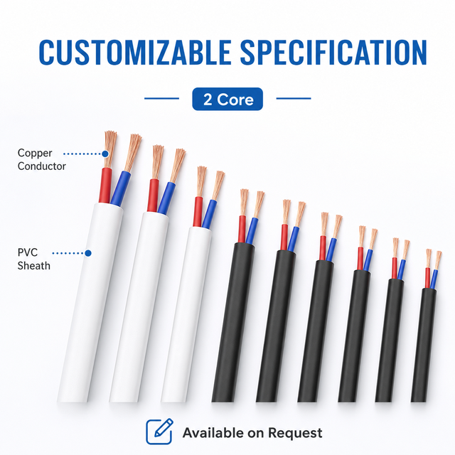 BS6004 Twin Flat Bare Fire Electrical Cable 2.5mm Solid Copper Bare Conductor PVC Insulation RVVB TPS