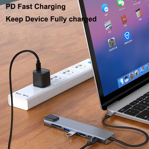 ฮับ USB แบบพกพา 4 5 6 8 in 1 อลูมิเนียม พร้อมพอร์ต 4K HD HDTV RJ45 100M 1000Mb USB-C 3.0 2.0 PD สำหรับแล็ปท็อป พีซี และแมค - Product Image 3