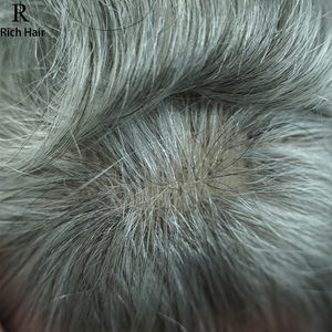 Richhair Right Sistema per <span class=keywords><strong>Uomo</strong></span> con Base in PU/Lace Ultra Sottile 0,02mm, Capelli Indiani Remy, Stili a Onda Naturale, Nodi Invisibili, Personalizzabile 110% - Product Image 4