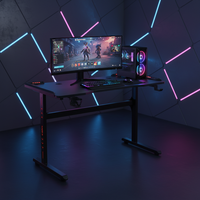 Bureau de jeu de bureau personnalisé en gros, pas cher, avec lumières LED, grand bureau long, bureau de jeu pour ordinateur PC RGB, coin avec porte-gobelet