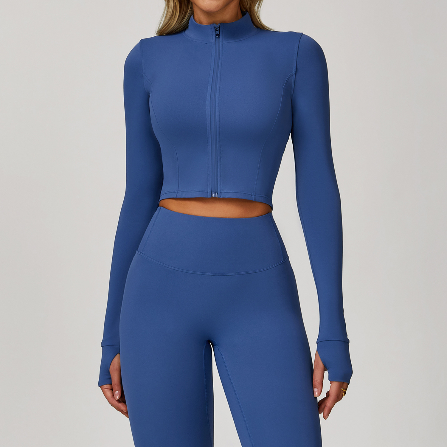 Zipper Jacket Crop Long Sleeve Crop Sports Fitness Gym Breathable Quick Dry Solid Workout Yoga Tops
