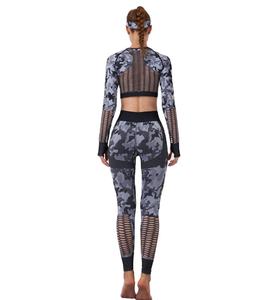 Conjunto de Yoga de Camuflaje para Mujer OEM, Tejido Transpirable sin Costuras, Elástico en Cuatro Direcciones, Secado Rápido, Características: 69% Nailon, 23% Poliéster, 8% Elastano - Product Image 1