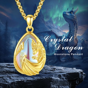 Collier pendentif <span class=keywords><strong>Dragon</strong></span> impérial créature mythique, talisman protecteur en pierre de lune irisée en forme de poire, motif totem oriental tendance - Product Image 5