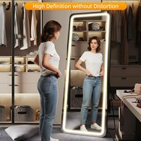 Miroir pleine longueur GKMZCGT 65x24 pouces rectangulaire avec éclairage LED, support en verre trempé, interrupteur tactile réglable, design moderne pour