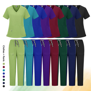 Women Scrub Set V-Neck Top With Pockets Elastic Waist Pants Moisture Wicking Hospital Uniforms Split Set Size S To XXL - Product Image 1