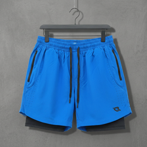 Men's Blue Quick Dry Sporty Solid Casual Summer Sport Shorts with Pockets Elastic Waist Terry Knitted Running Fitness Wear - Product Image 1
