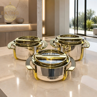 Lot de 3 Contenants Alimentaires Isothermes Ornés 1,8L-2,8L, Extérieur ABS, Intérieur Acier Inoxydable, Garde Chaud 24H pour Fêtes Familiales