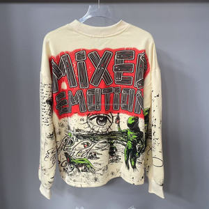 Top Quality Heavyweight 100% Cotton Mixed Emotions Street Long Sleeved High Street Casual Washed <b>Retro</b> <b>Sweatshirt</b> Hoodie for Men - Product Image 6