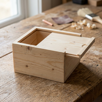 Boîte artisanale en bois de pin brut avec couvercle coulissant - Surface naturelle lisse pour la peinture, la teinture et la gravure au laser