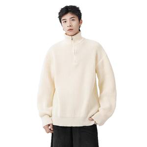 Pull <span class=keywords><strong>col</strong></span> <span class=keywords><strong>roulé</strong></span> demi-zip pour homme, style japonais rétro décontracté, tendance hiver, marque branchée, tricot épais et chaud, coupe ample - Product Image 1