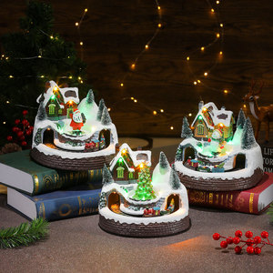 New Christmas Glowing <b>Music</b> Rotating Train Resin Ornament, Christmas Decoration Gift <b>Music</b> <b>Box</b> - Product Image 1