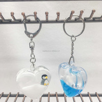 Porte-clés personnalisé en acrylique en forme de cœur, série animaux, avec liquide flottant, jouet, pendentif de sac, paillettes flottantes à l'intérieur avec cordon