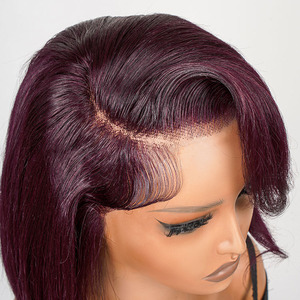100% Tóc Giả Tóc Con Người Cho Phụ Nữ Glueless Tối 99j Màu Lớp Cắt Màu Đỏ Tía Thẳng Bob Phía Trước Bob Bên Bang Cho Phong Cách - Product Image 4
