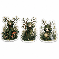 Autocollants personnalisés en vinyle PVC sur le thème des esprits de la forêt anime, avec finition brillante, vernis 3D, découpe UV en relief et gaufrage, représentant des créatures fantastiques