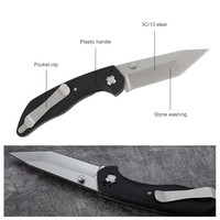Couteau pliant Bochen Tanto avec clip de poche profond, couteau de poche EDC, manche en plastique, finition Stone Wash, couteau pliant d'extérieur avec clip de poche