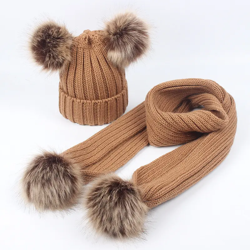 Children's double wool scarf set and knitted hat M0210