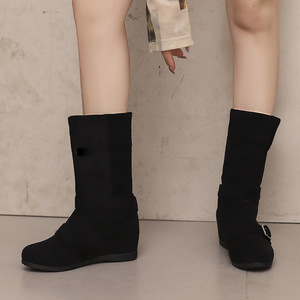 Botas de media pantorrilla de gamuza beige con múltiples bandas, zapatos de vestir para combinaciones de atuendos de temporada suave y viajes turísticos de corta distancia - Product Image 3